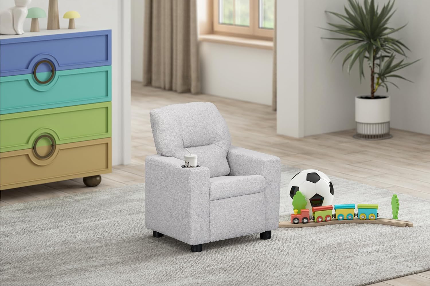 Olive & Opie Oakley Kids/Toddler Push Back Recliner Chair, Lounge Sofa for Boys & Girls Ages 3 and Up, Soft Upholstery, Wooly Gray