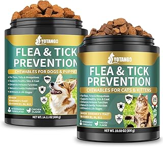 YOTANGO Natural Flea & Tick Support Chews for Cats & Dogs, 2-Pack Bundle for