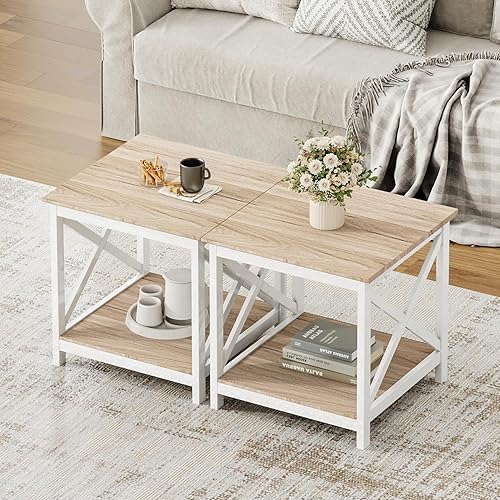 Miniatura 8 de ChooChoo Mesa auxiliar, mesa auxiliar de 24 pulgadas con estante de almacenamiento de 2 niveles, mesa auxiliar para sala de estar, mesita de noche