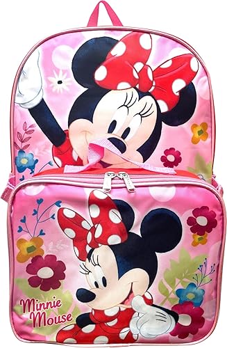 Minnie Mochila Mouse de 16 pulgadas con lonchera desmontable para niña