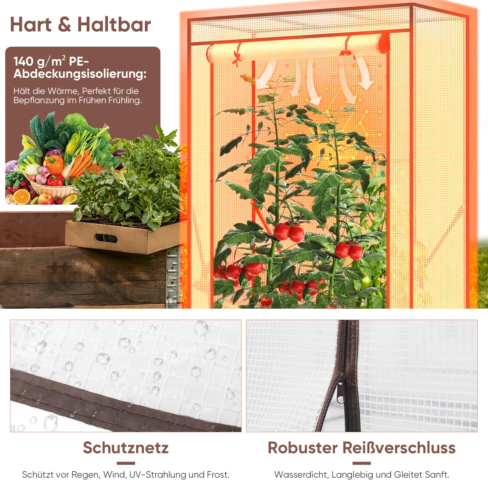 Sekey Gewächshaus Klein 150x100x50 cm, Tomatengewächshaus Foliengewächshaus Tomaten Gewächshaus Balkon Indoor Outdoor - Stabil, Winterfest & Einfach zu montieren, Weiß