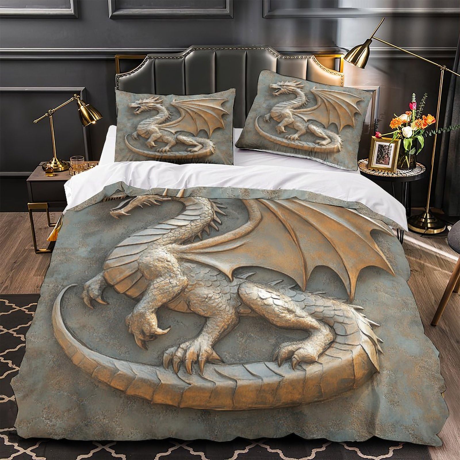 Housse de couette dragon microfibre hypoallergénique ultra douce lit single