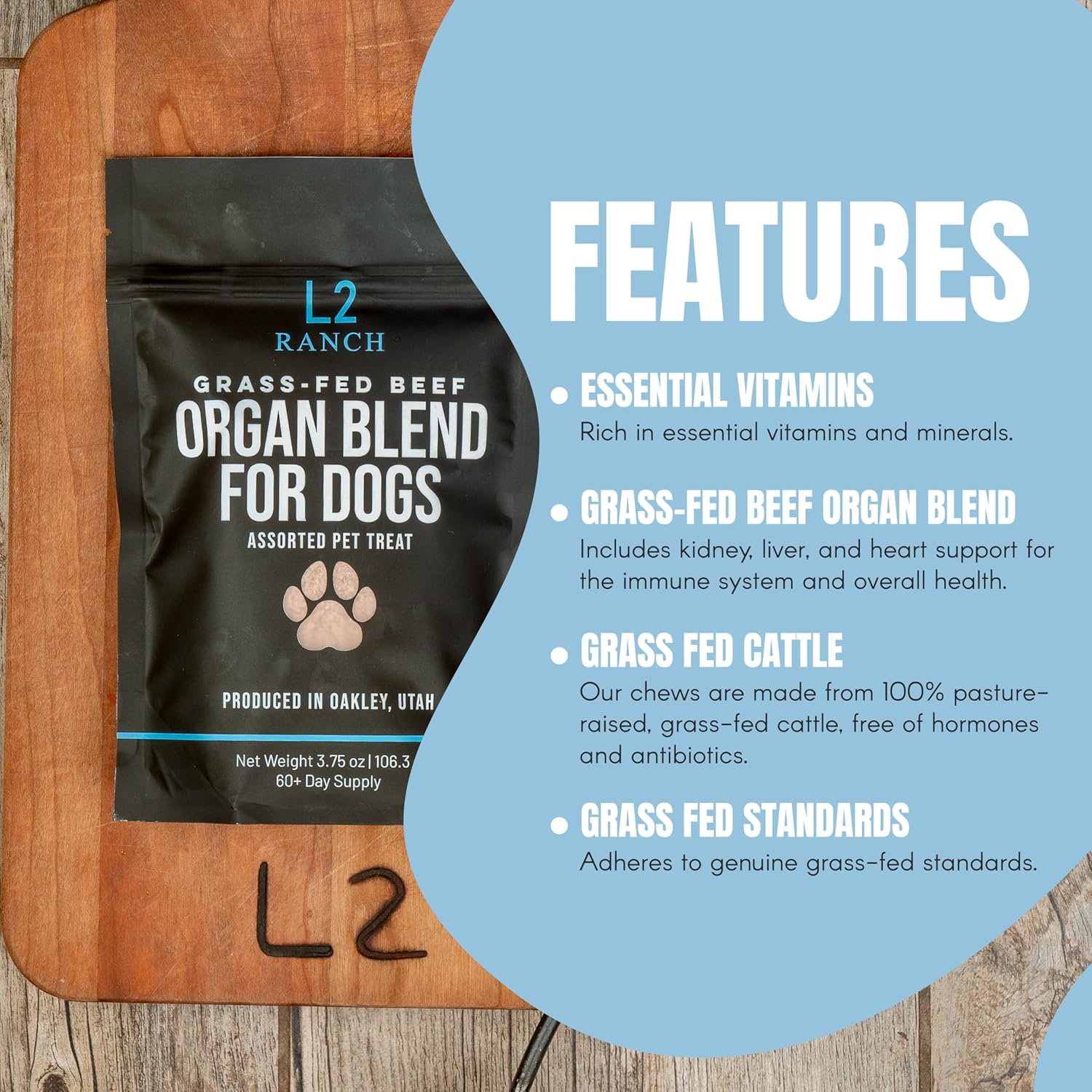 100% Grass-Fed Beef Organ Blend for Dogs 60-Day Supply | Sourced from Family-Owned Ranch in Utah | Best Dog Organ Supplement | Beef Kidney Great for Training & Treats | for All Breeds