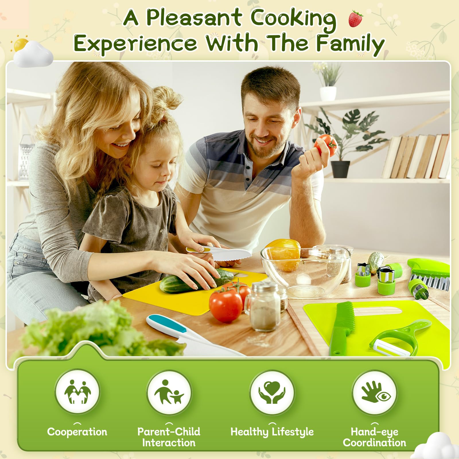 Juego de cuchillos seguros para niños de 13 piezas para cocina real, herramientas de chef de plástico Montessori para niños pequeños con colores brillantes, regalos para niños y niñas 4