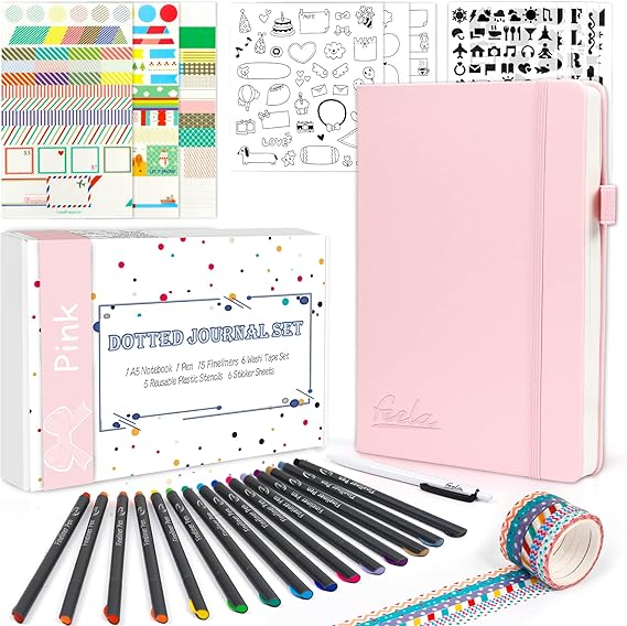 feela Dotted Journal Kit, Dot Grid Hardcover Journal Notebook Set with ...