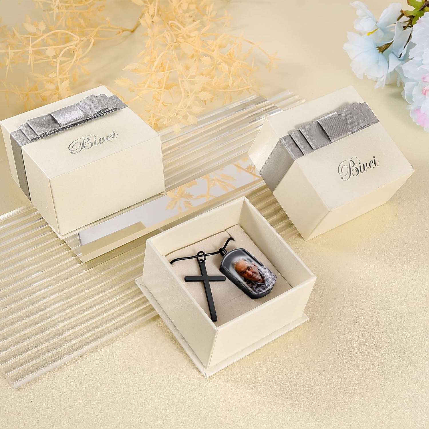 Bivei Personalized Urn Necklace for Ashes, Custom Engraving Photo & Text Cremation Jewelry for Ashes - Keepsake Memorial Pendant