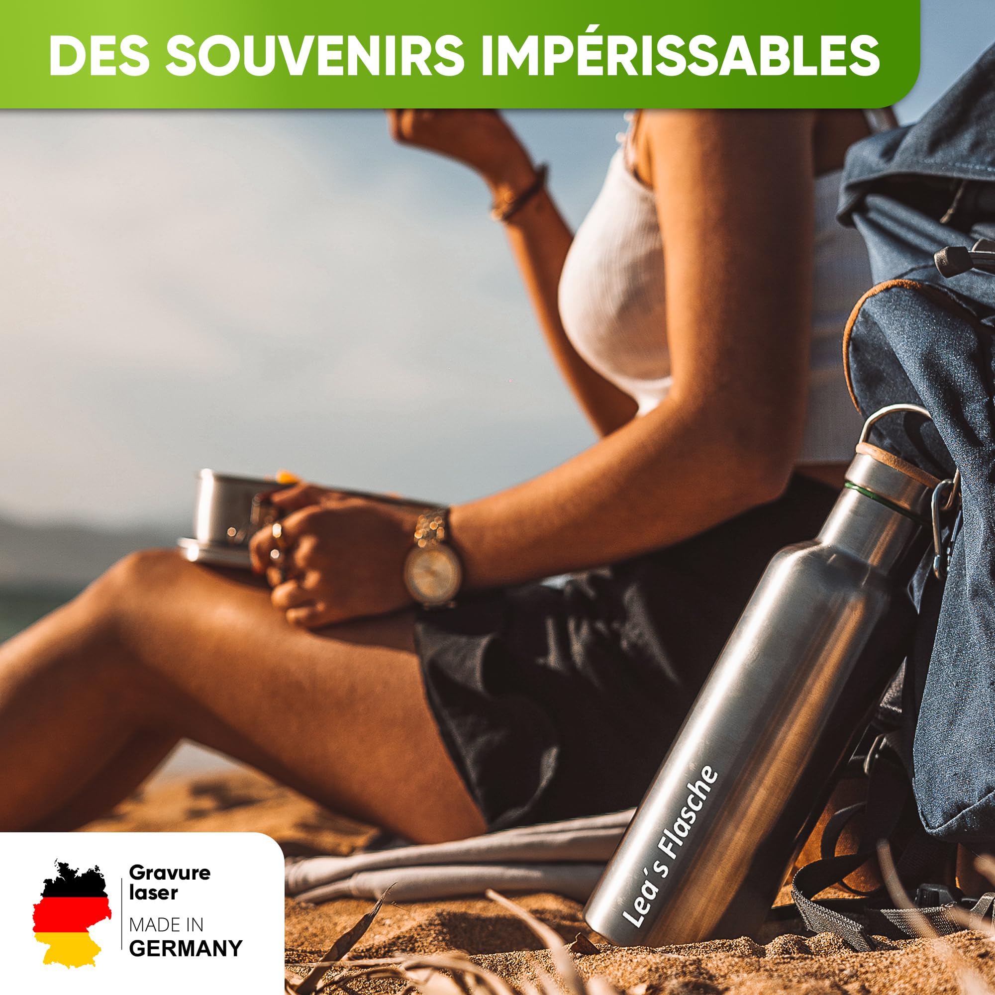 Blockhütte gourde isotherme personnalisée en acier inox, bouteille isotherme 1l, bouteille d'eau anti-fuite, gourde thermos passe au lave-vaisselle I pour école, bureau, enfants, adultes