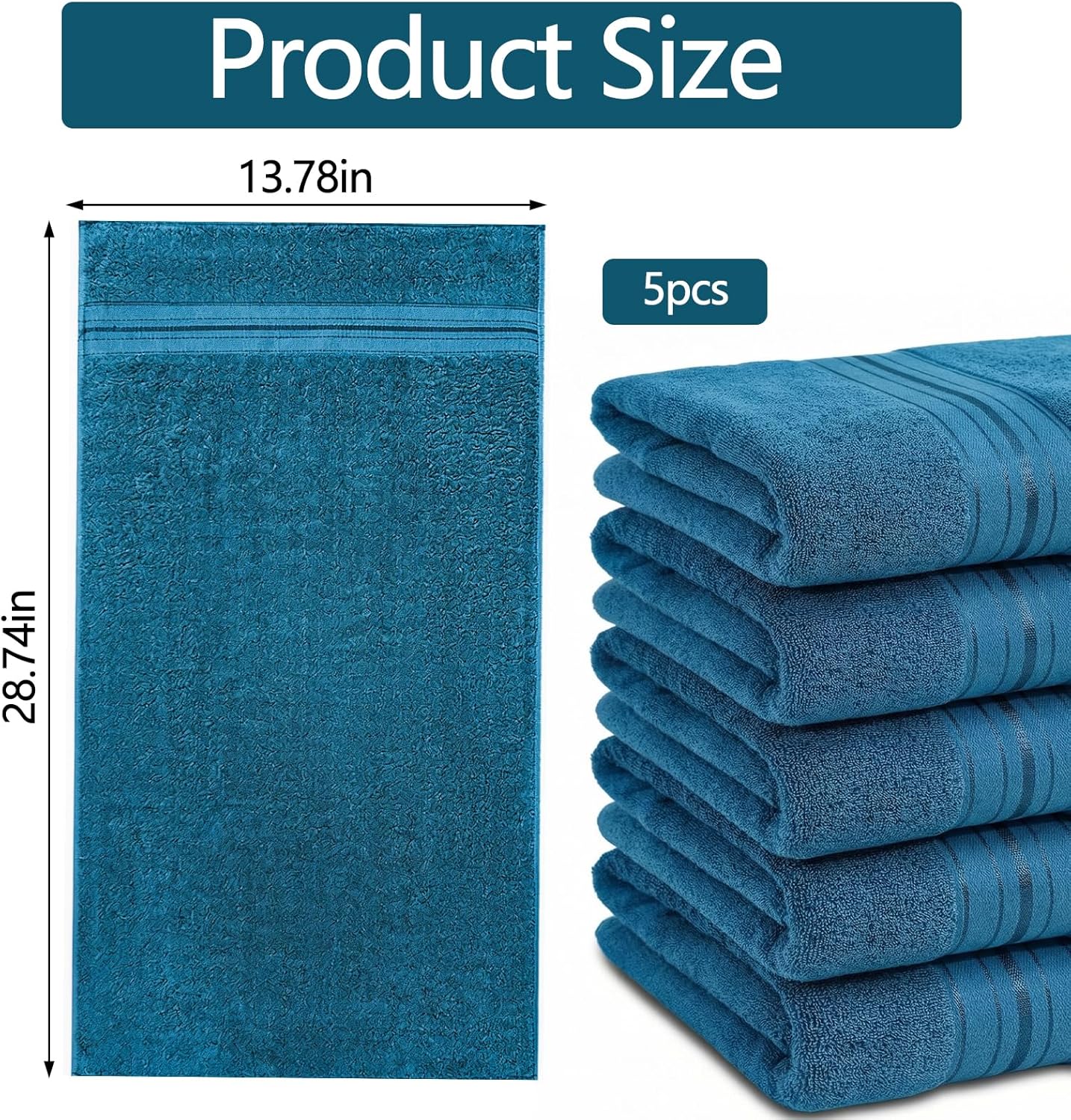 Premium Hand Towels Set, 5 Pack, 12" x 27", 100% Cotton, Ultra Soft and Highly Absorbent for Gym, Bathroom, Shower, Hotel, and Spa - Light Blue