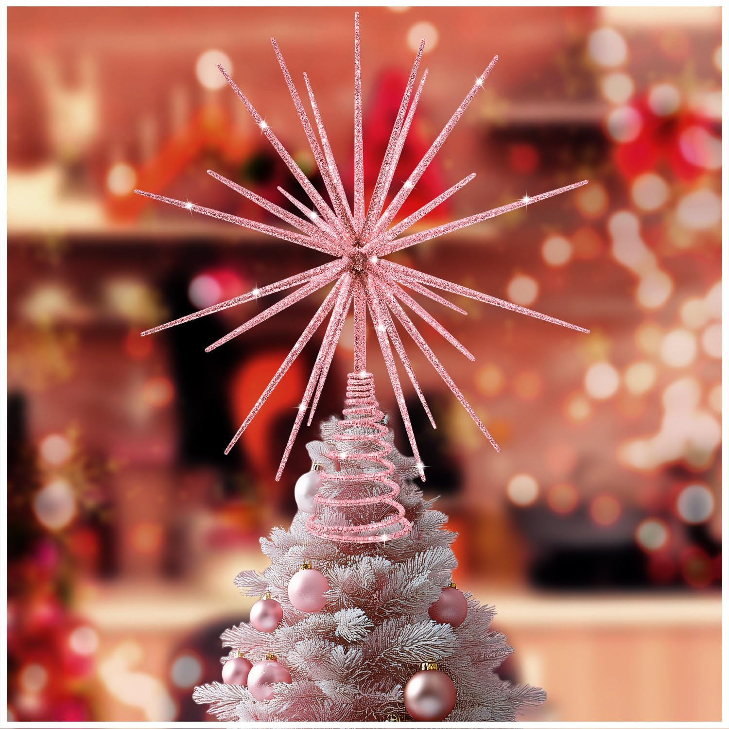 Rosa Weihnachtsbaumspitze, explodierender Stern, Weihnachtsschmuck