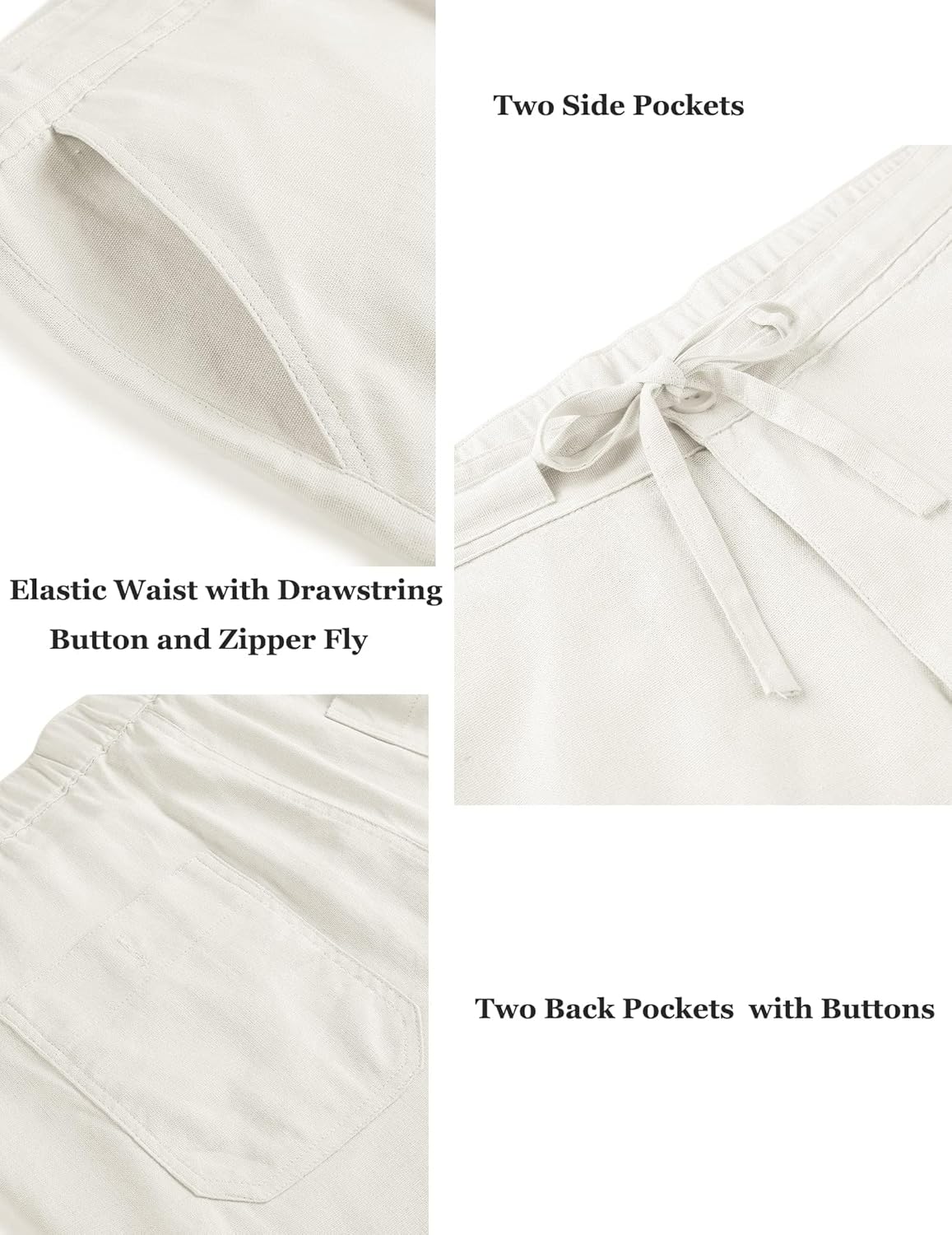 COOFANDY Men's Casual Linen Pants Elastic Waist Drawstring Yoga Beach Pants Lightweight Loose Fit Trousers with Pockets - Image 5