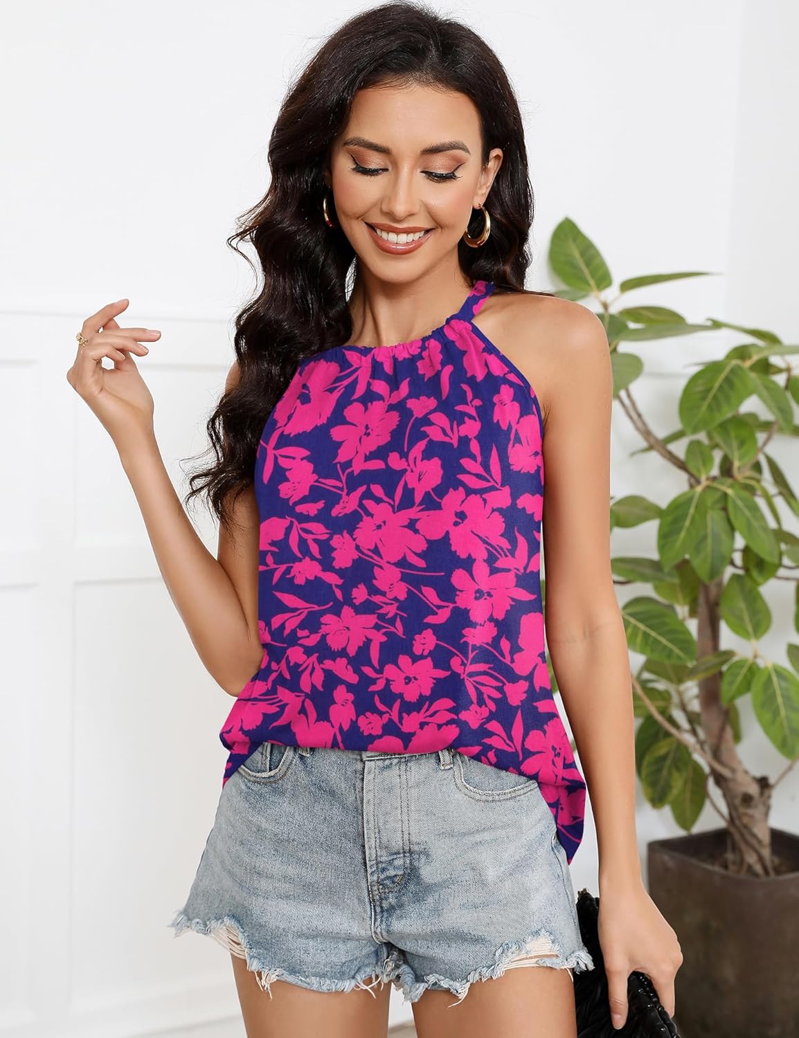 Summer Halter Tank Tops for Women Loose Fit Pleated Tie Back Sleeveless Tops Casual - Image 3