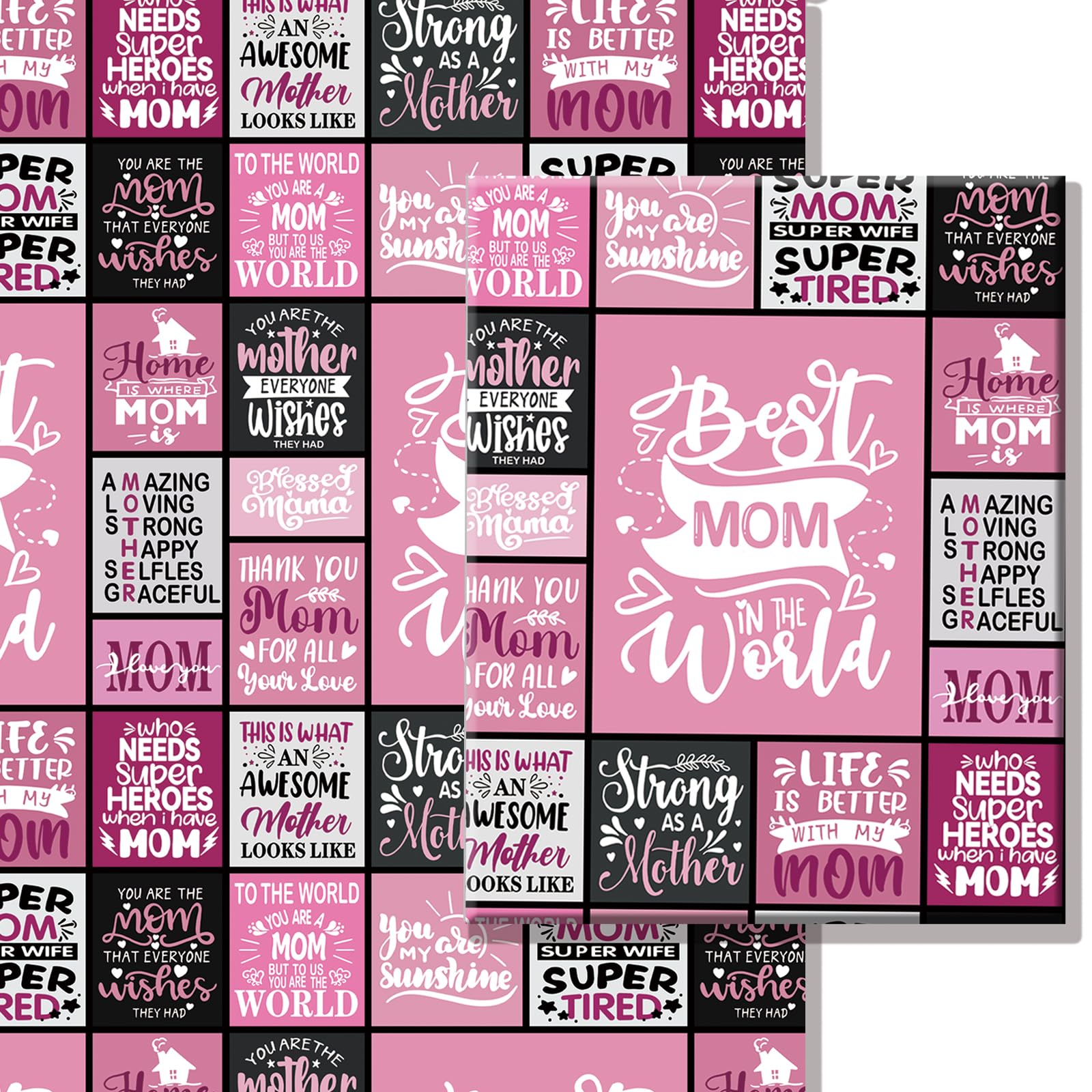Mum Birthday Wrapping Paper 4 Sheets, Thank You Mum Gift Wrap Inspirational Christmas Wrapping Papers, Best Mum You are Awsome Wrapping Paper for Mothers Day Christmas