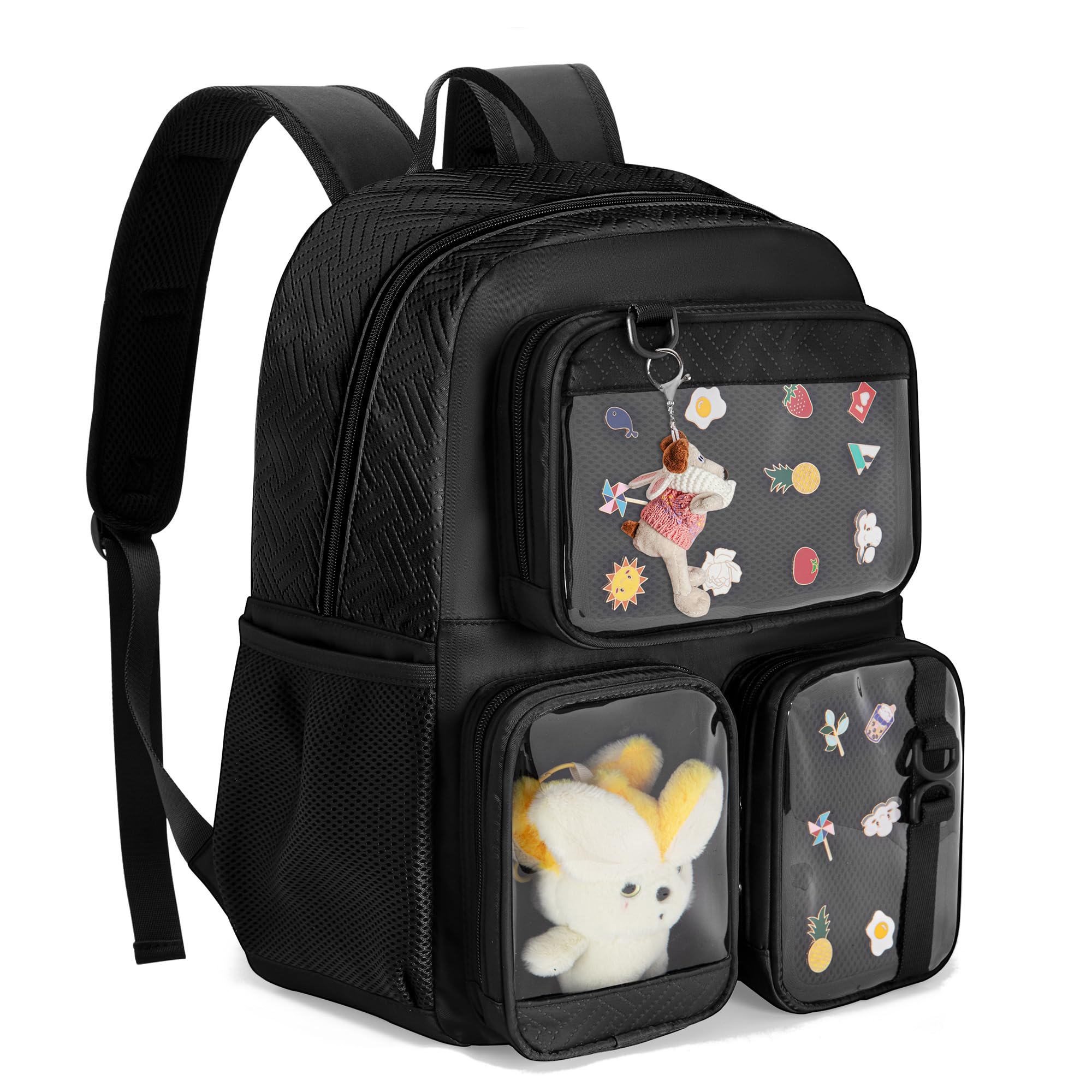 Zaino Ita Bag Kawaii con Pannello Espositivo per Spille, Nero | 2 Inserti Rimovibili, Scomparto per Laptop da 15,6", per Collezionisti di Spille/Comic Con, Solo Borsa Vuota