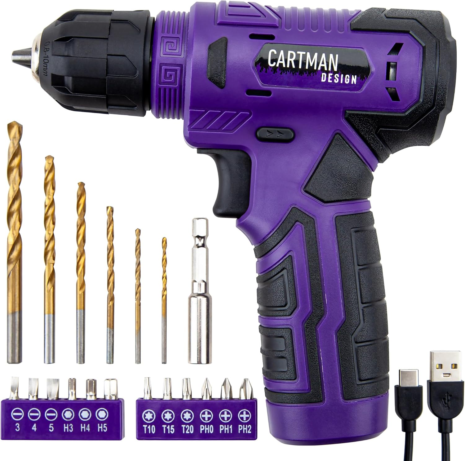 CARTMAN 20-piece Tool Set with 8V Purple Cordless Drill Set, Home Tool Kit