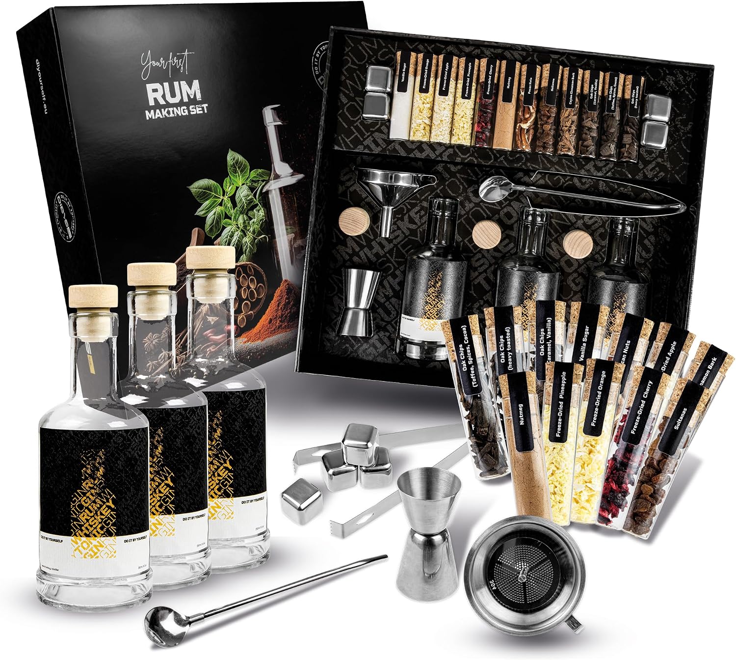 Zestaw do degustacji rumu inkl. 12 naturalnych botanicals i akcesoriów | Zestaw do pięknego prezentu dla miłośników rumu | 4 przepisy