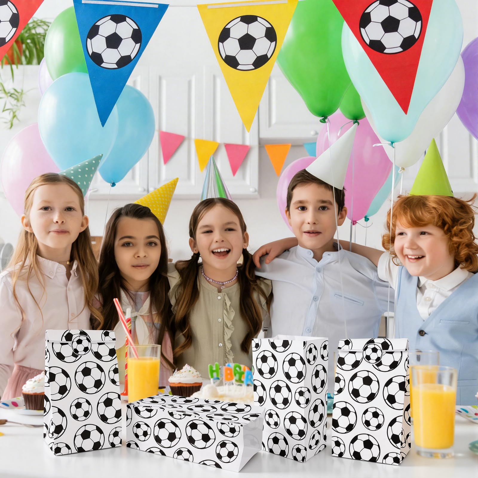 Abilat 24 Stück Fußball-Geschenktüten mit Aufklebern, Fußball-Süßigkeitentüten, Partygeschenktüten, Geschenktüten für Jungen, Mädchen, Kinder, Sportthema, Geburtstag, Babyparty, Party-Dekorationen