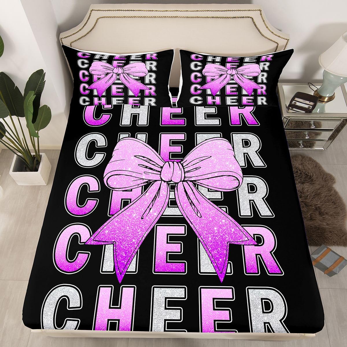 Feelyou Colorful Cheerleader Fitted Sheet Set - Twin Size - 1 Fitted Sheet & 1 Pillowcase - Microfiber - Breathable - Gymnastics Lovers - Bed Cover - Room Decor - Bedding Set