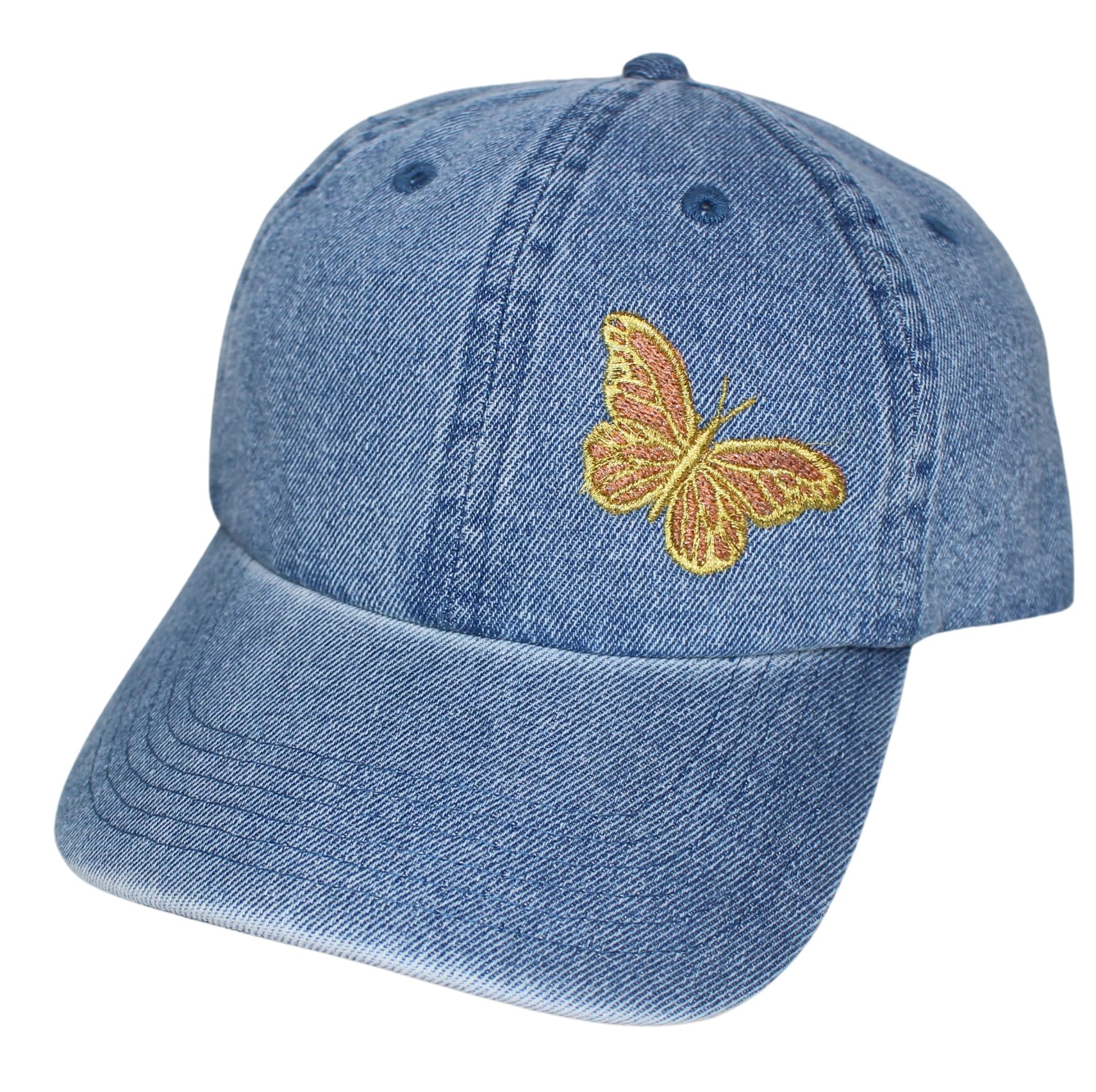 TeddyT's Ladies Sparkly Butterfly Denim Wash Cotton Baseball Cap