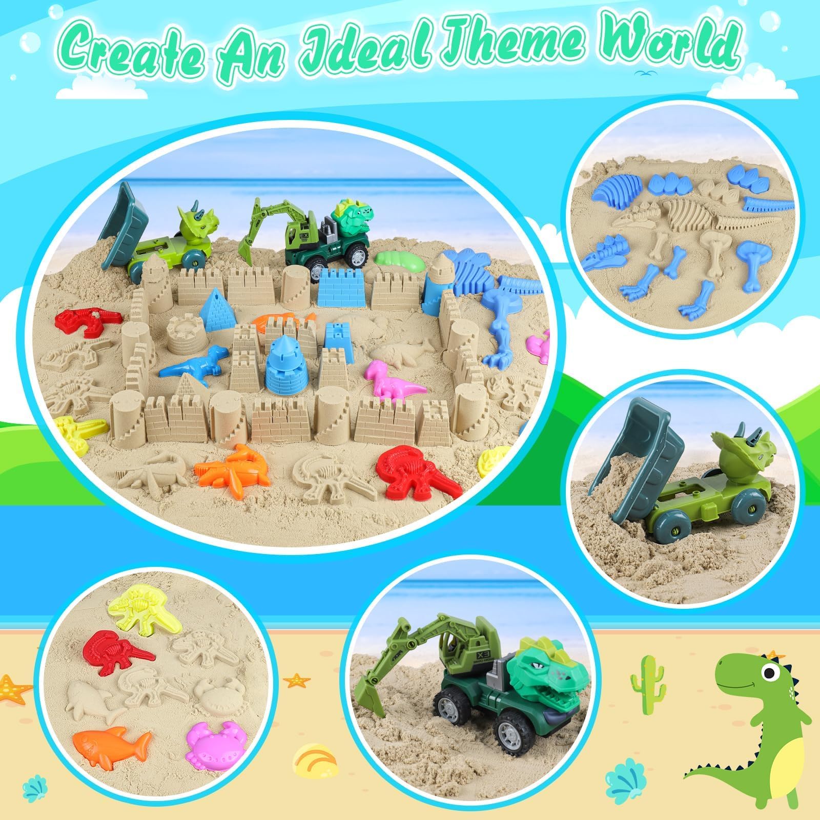 Kinder-Strandspielzeug-Set,38 Stück Strandspielzeug für Kleinkinder mit Dinosaurier-Motiv (Alter 1-3),Reise-Strandspielzeug-Set (Alter 4-8),Netzbeutel, Schaufel, Burg, Tierformen, Bauset