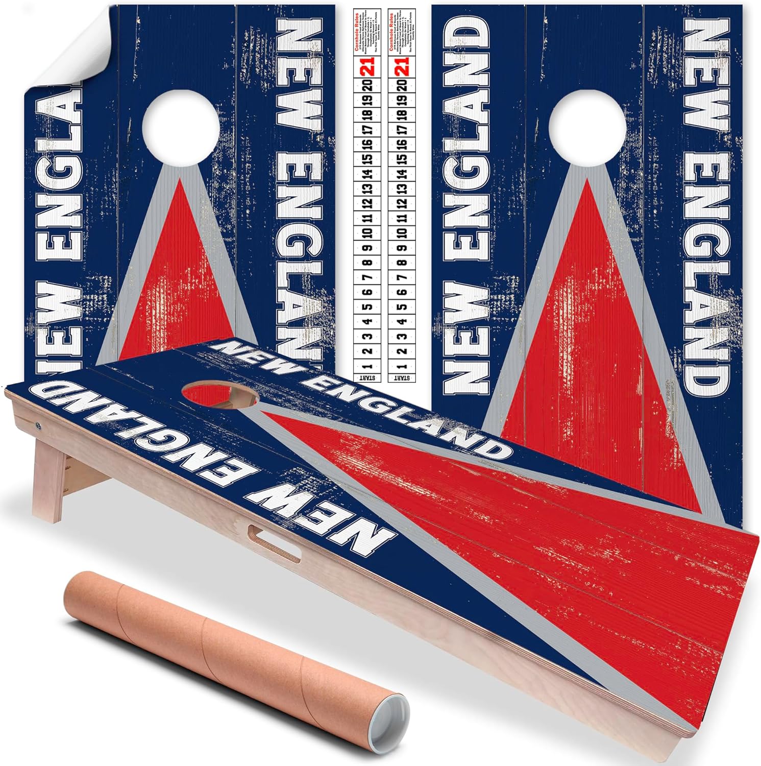 New England Cornhole Board Wraps and Decals for Boards Set of 2 Skins Professional Vinyl Covers Sticker - Football Tailgating Cornhole Wraps Stickers Cornhole Skins Cornhole Wraps for Boards
