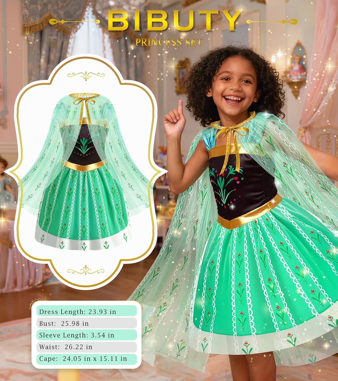 Princess Dress Up Clothes for Little Girls Toddler Dress Up Clothes for Girls 3-6, BIBUTY Pretend Play Princess Costume Set with Princess Crown Cape, Princess Toys Cosplay Birthday Party Gift for Girl - Image 6