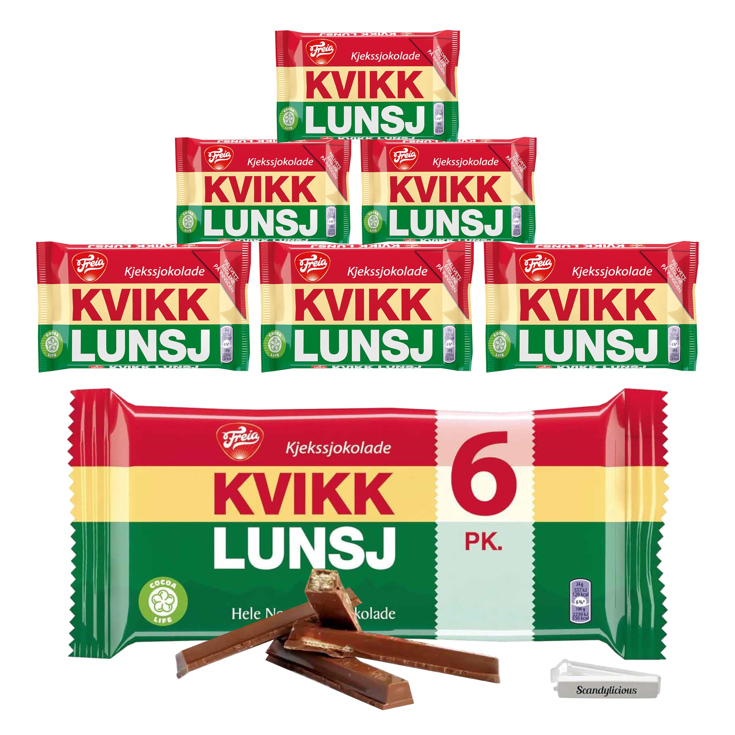 Kvikklunsj – Chocolate Covered Wafers from Freia - Norwegian Chocolate from Norway, Milk Chocolate Bars (6-Pack x 47gram)