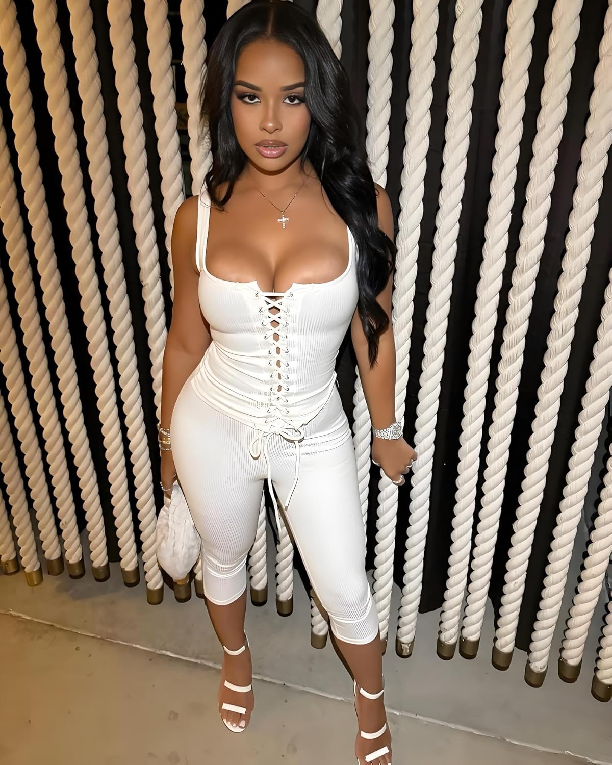 Two Piece Sets for Women Summer Workout Set Sleeveless Sexy Tie Down Tank Top Bodycon Capri Pants Sets Club Outfits - Image 6