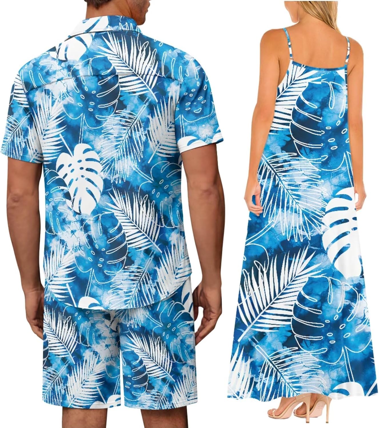 Womens Sleeveless Dress Mens Short Sleeve and Shorts His or Her Beach Luau Outfit Couples Matching Clothes