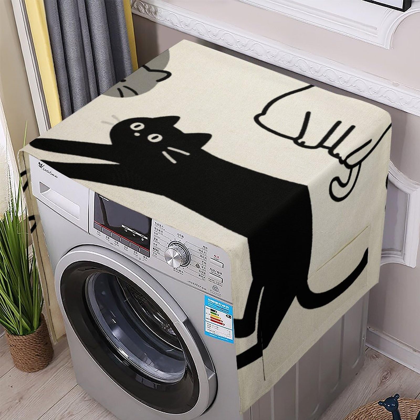 Fodpand White Washing Machine Cover For Top Load Dustproof Cat Washer And Dryer Cover With Storage Pockets Household Appliance Covers Washable Top Protector Mat Pad For Laundry & Kitchen