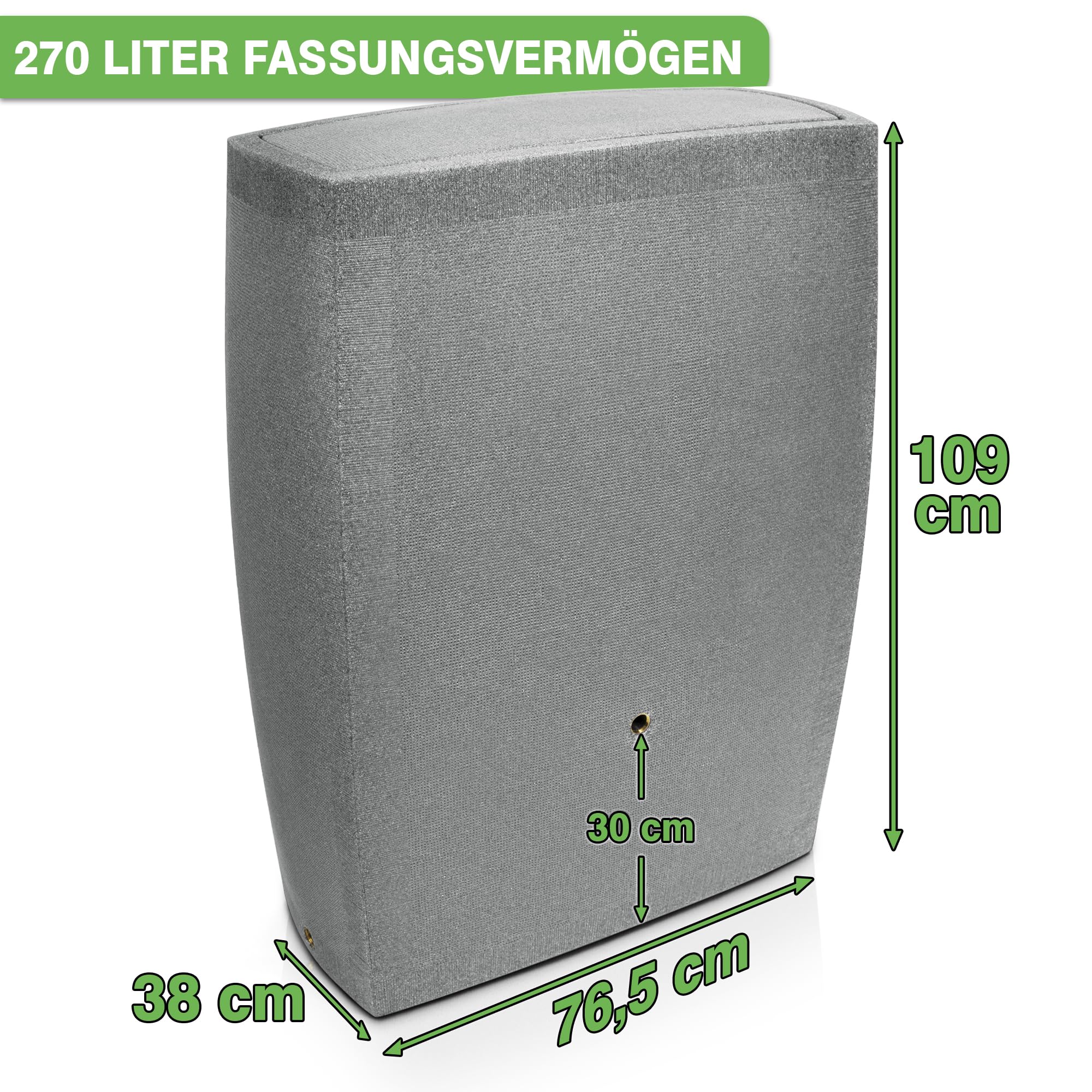 YourCasa Regentonne 275 Liter [SquareLux Rain] Eckig & Schmal - Metallgewinde und Deckel- Regenfass Frostsicher aus Kunststoff - Regenwassertonne - Regenwassertank Garten Wassertank (Grau)