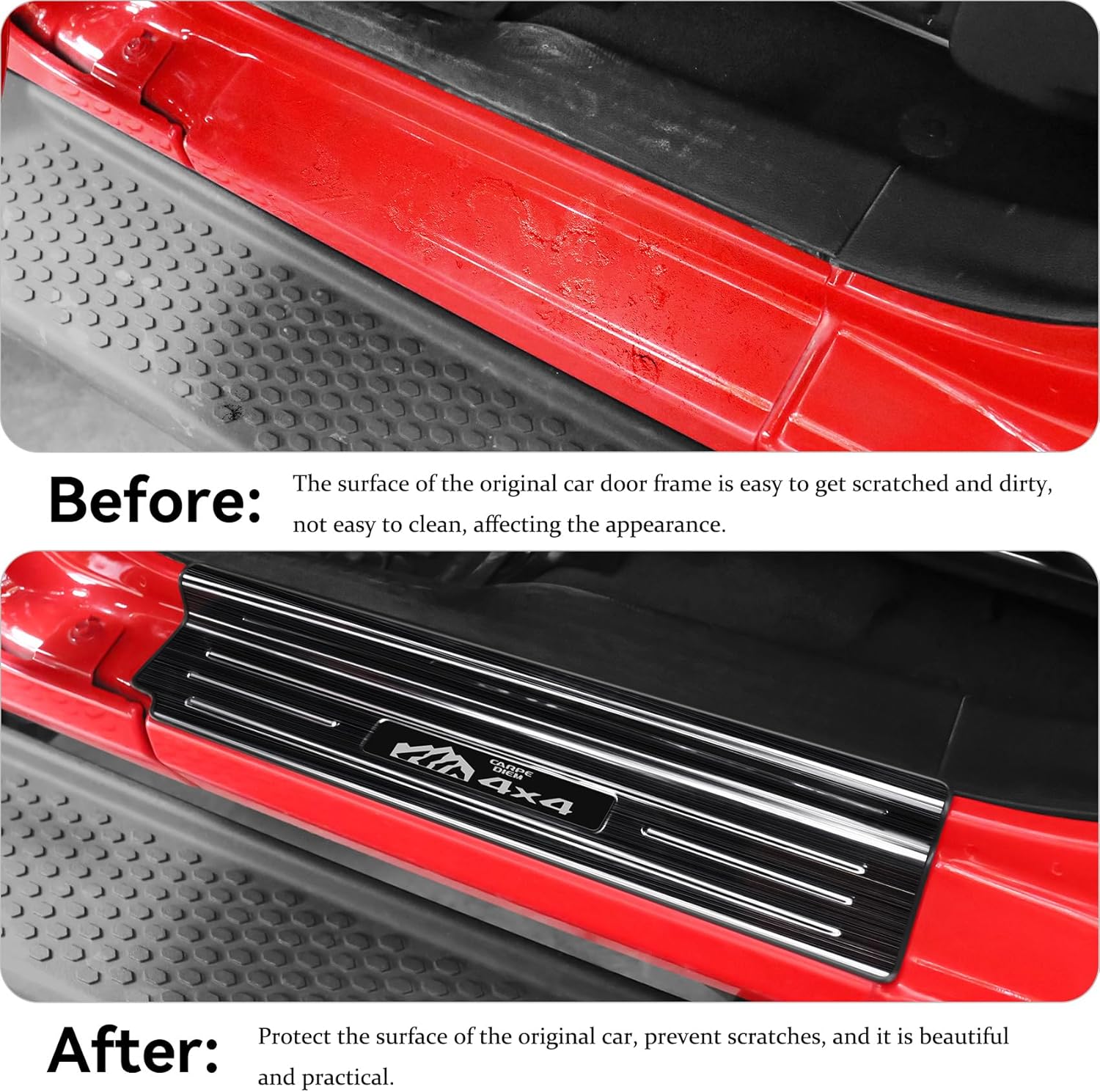 4PCS Car Door Sill Protector for Jeep Wrangler JL JLU 2018-2025 &Gladiator JT 2020-2025,Stainless Steel Material Door Sill Guards for Wrangler Accessories,4 Door (Brushed Black)