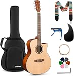 CAHAYA Acoustic Guitar Beginner Kit - 41in Adult All Wood Starter Set Includes with Thickened Gig Bag Capo Pickguard Strings Picks Strap for Kids Teenager Students Natural