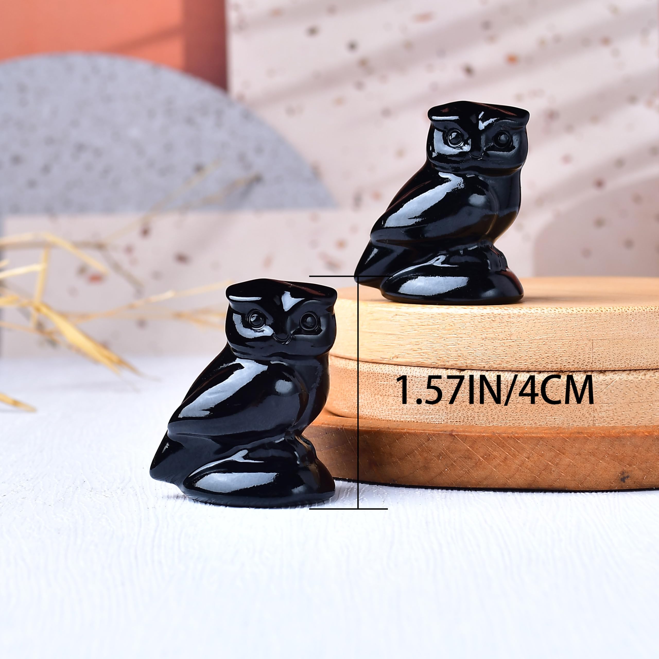 Obsidian Crystal Owl Figurine Hand Carved Lucky Stone Statue for Healing Home Office Decor Spiritual Gift for Women Men