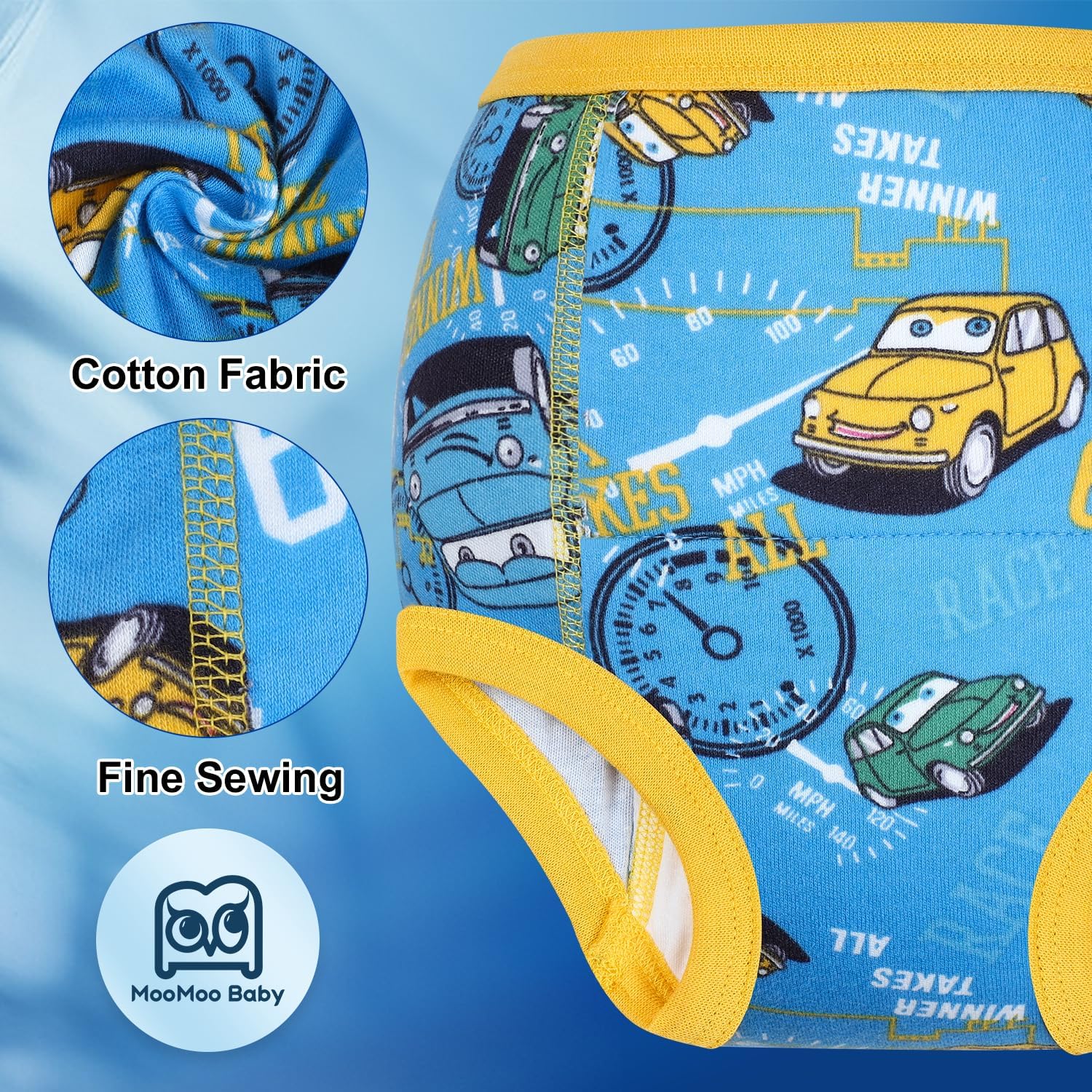 MooMoo Baby Potty Training Pants 6 Packs Absorbent Training Underwear for Boys and Girls Cotton Pee Pants 2T-9T (Dino(Pack of 6), 9T)