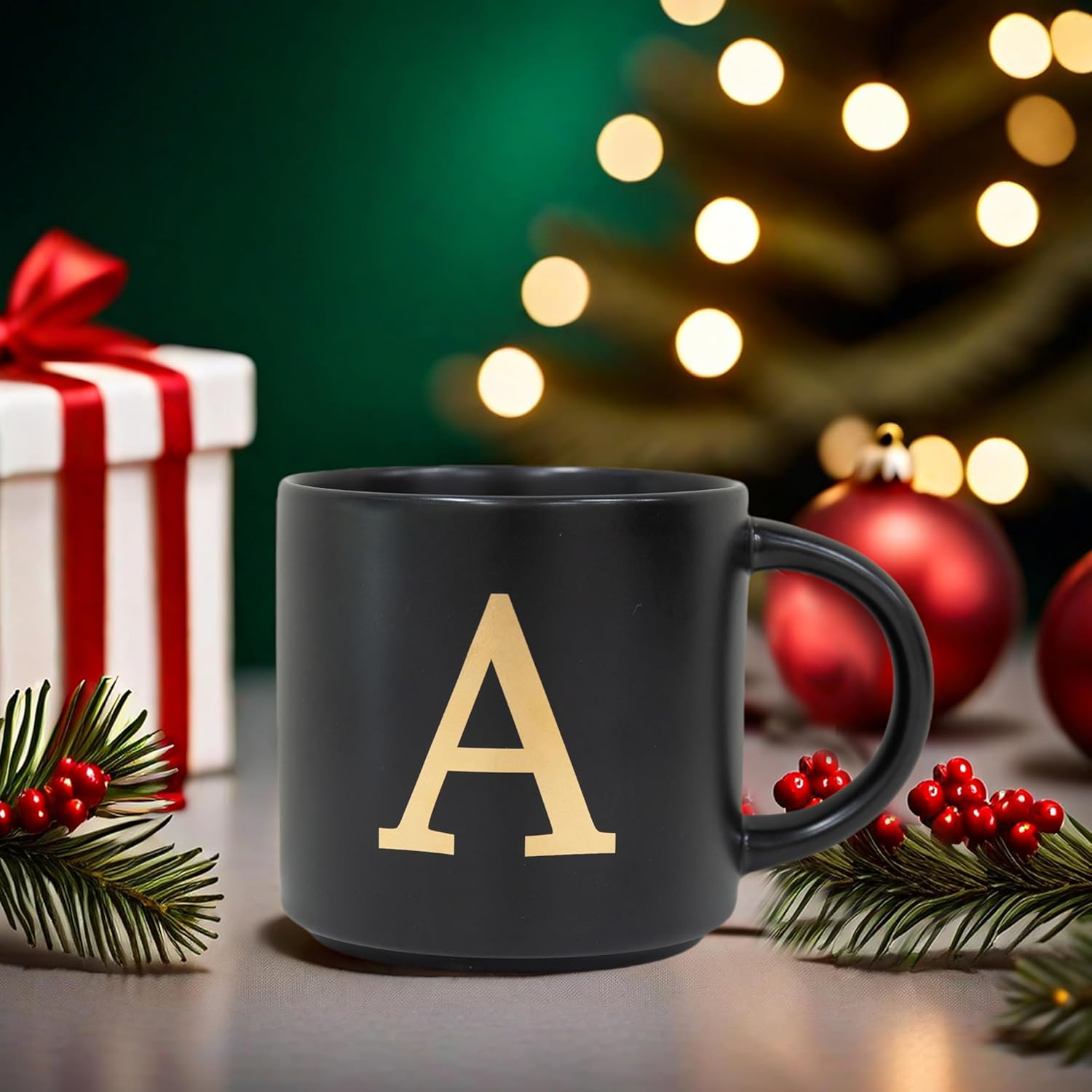 COLLECTIVE HOME - Monogram Ceramic Mugs, 15 oz Golden Initial Black Coffee Cups, Elegant Alphabet Tea Mugs, Elegant Personalized Mug with Gift Box, Unique Mug with Double Side Capital Lette (A-1) - Image 6