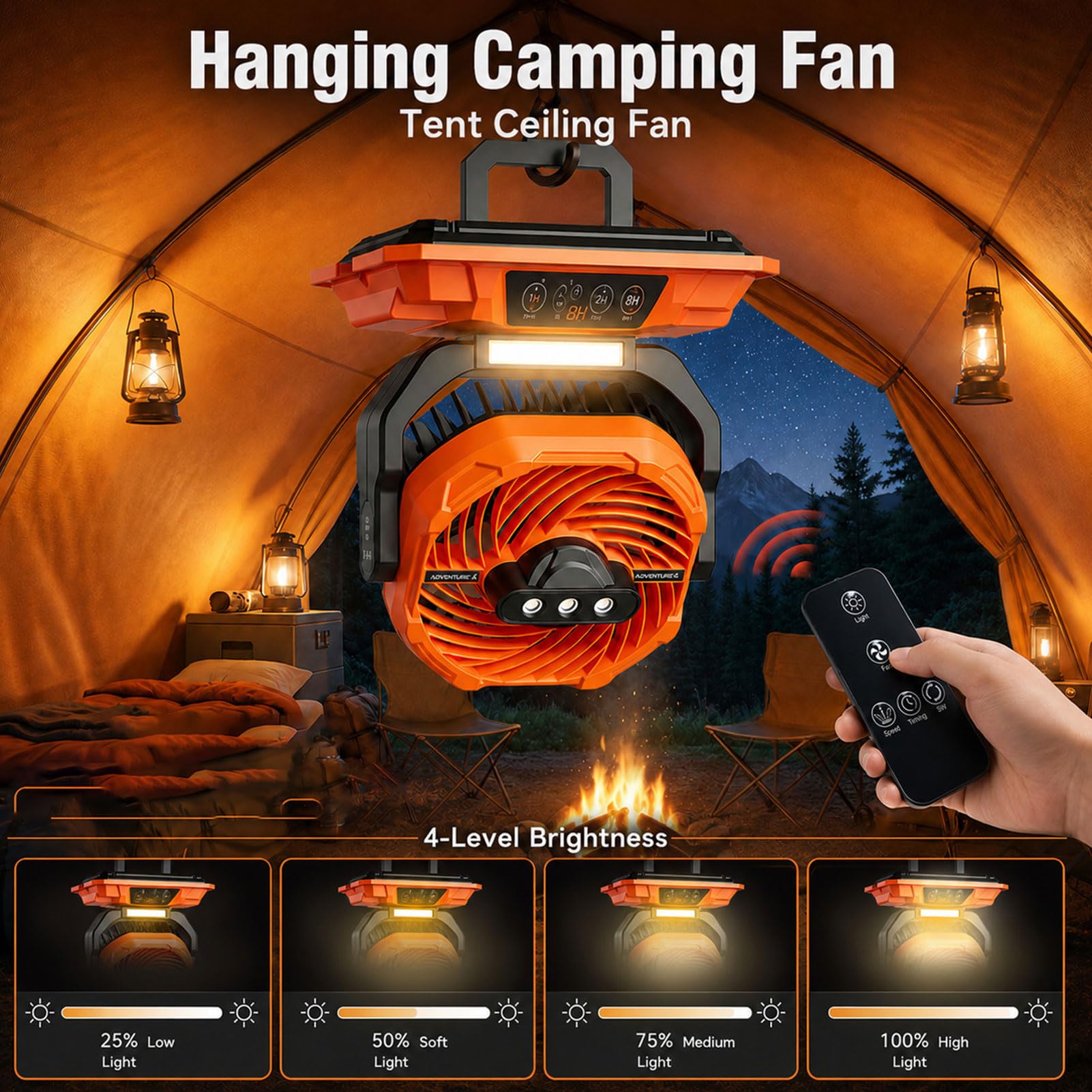 Ventilateur Brumisateur Portable, Ventilateur Oscillant Rechargeable 20000 MAh, 5 Vitesses, 4 Niveaux de Brumisation, Réservoir D Eau 7 L for Extérieur et Camping (ORANGE)