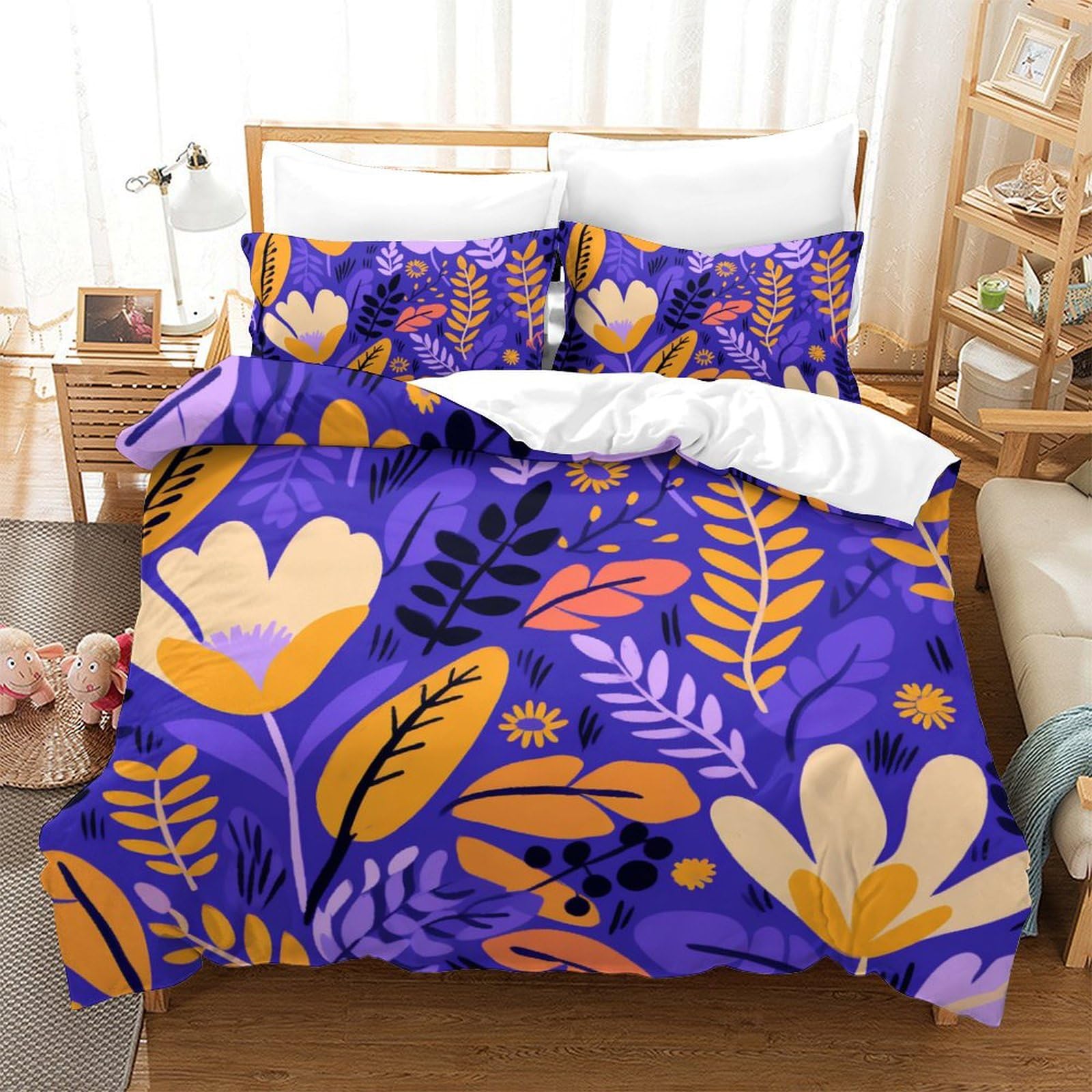Parure de lit fleurs pour enfants et adolescents avec housse de couette double 200x200