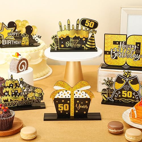 Miniatura 4 de 9 piezas de decoración de cumpleaños 50 cumpleaños 50 cumpleaños de madera centro de mesa juego de decoración de mesa decoraciones de cumpleaños