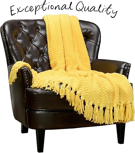 Miniatura 6 de Chanasya - Manta de punto muy suave con borlas cálida y acogedora, manta de felpa suave tejida para cama, sofá, silla, sofá, sala de estar, cama,