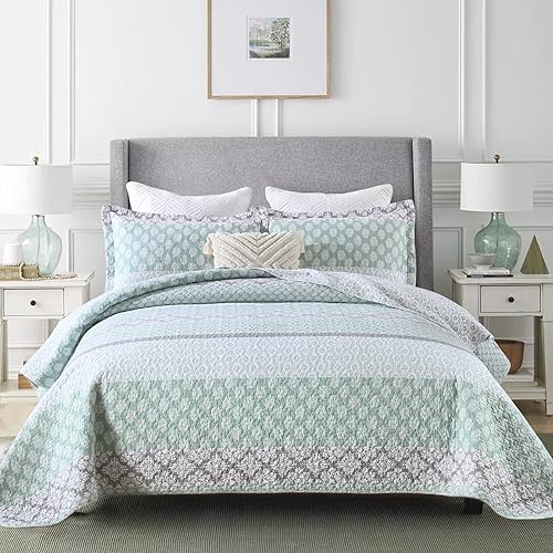 DDUOXIN Colcha Floral Tamaño King - Edredón King Reversible 100% Algodón con 2 Fundas de Almohada, Colchas Suaves Estilo Granja Edredones Ligeros a