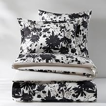Z Gallerie Flora Bedding Set - Black Queen Duvet Cover + 2 Standard Pillow Sham Covers- Black/White