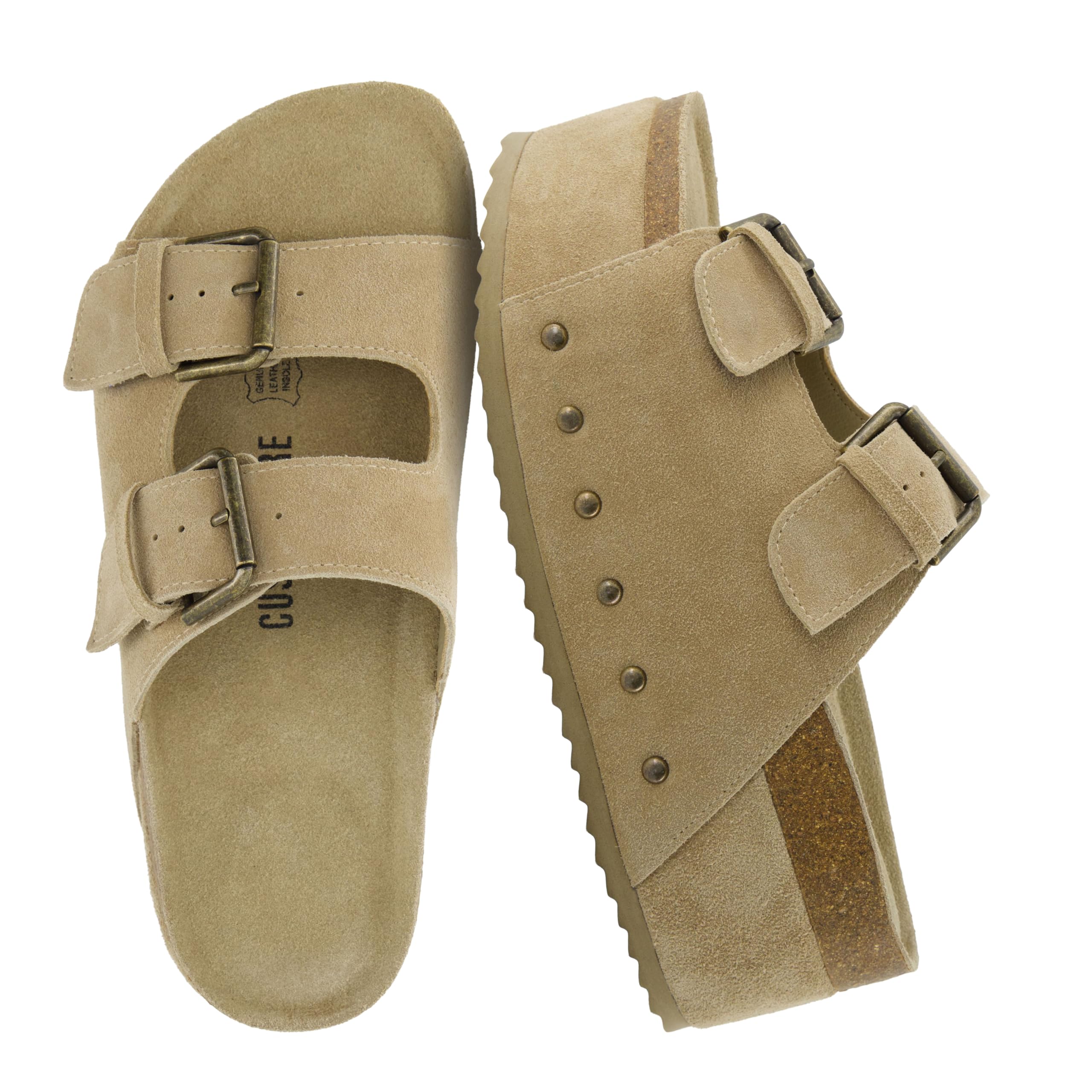 CUSHIONAIRE Guru Platform Sandals Women Footwear – Comfortable Genuine Leather Footbed Studded Chunky Slide Summer Sandals for Women