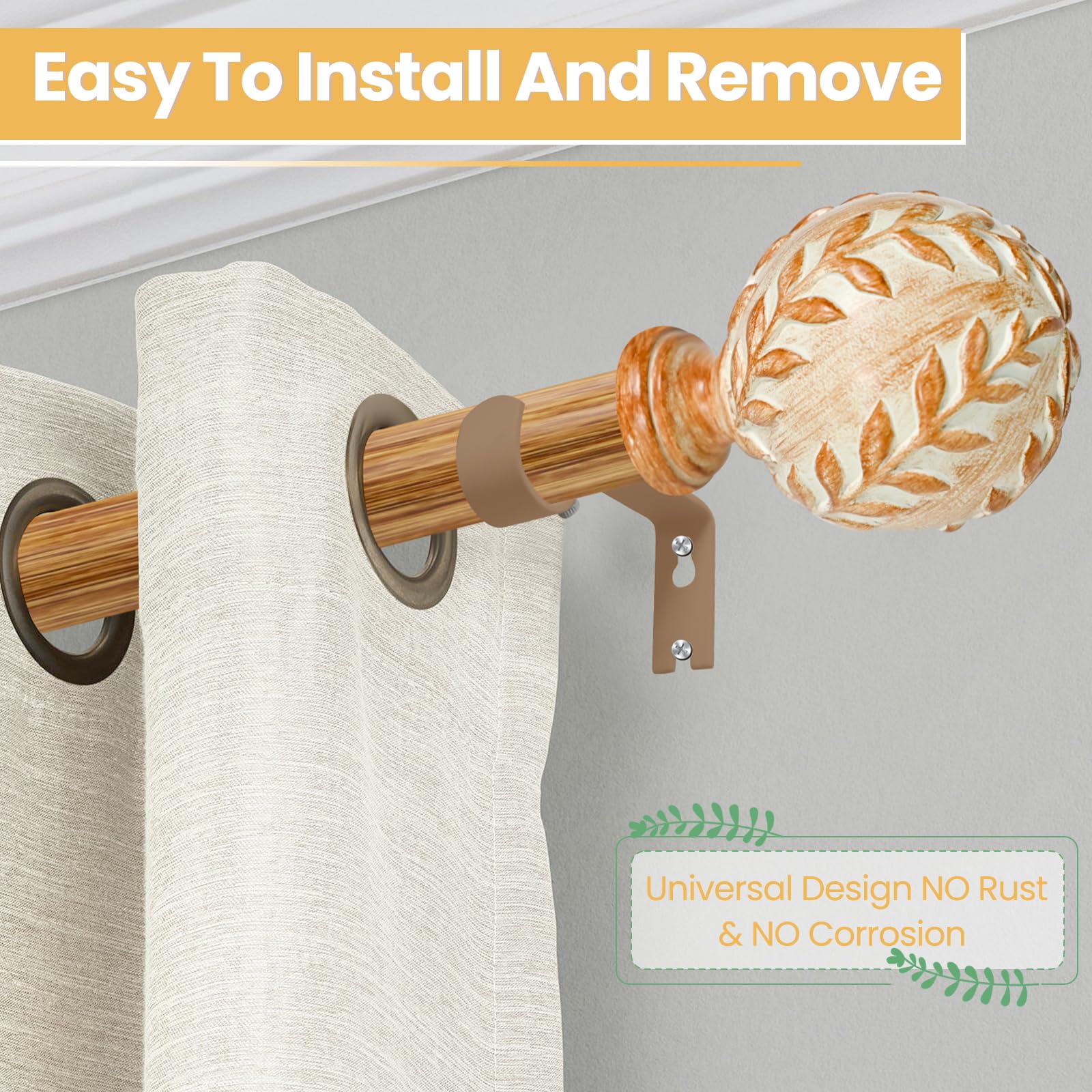 Rustic Faux Wood Curtain Rod - 66-120 Inch -2 Rustic Faux Wood Curtain Rod - 66-120 Inch -2