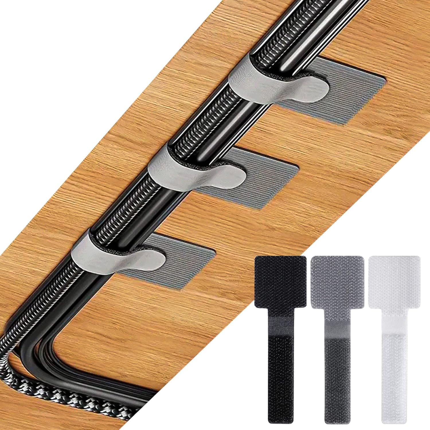 60 Pieces Self-Adhesive Hook and Loop Cable Straps - Perfect for Office and Home Cable Management, Easily Organize Desktop Cables