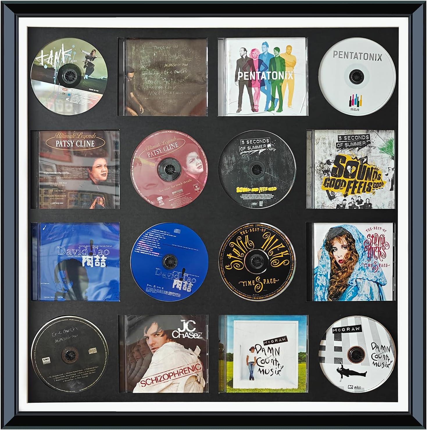 - CD Case, DVD Display Rack, CD/DVD Case Display Frame, Signed Album Display Frame, Disc Collection Display, Multimedia Wall Art, Can be stored on 8 Discs and 8 Covers.24.8X 24.8X 1.77,Black,1 Pack
