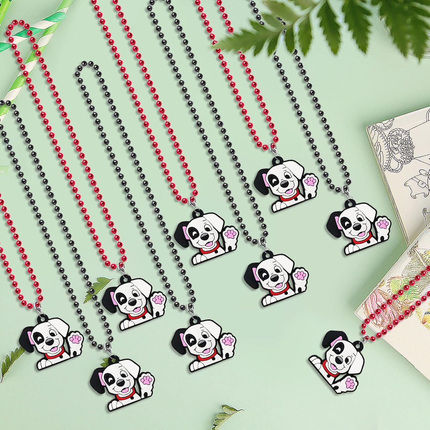 CiciBear 24 Pack SpottyDog Necklace Party Favors with Mardi Gras Beads for Dalmatian Spotty dog Puppy Pet Animals Let's Pawty Party Favors, Home Decorations, Wedding,Birthday Celebrations