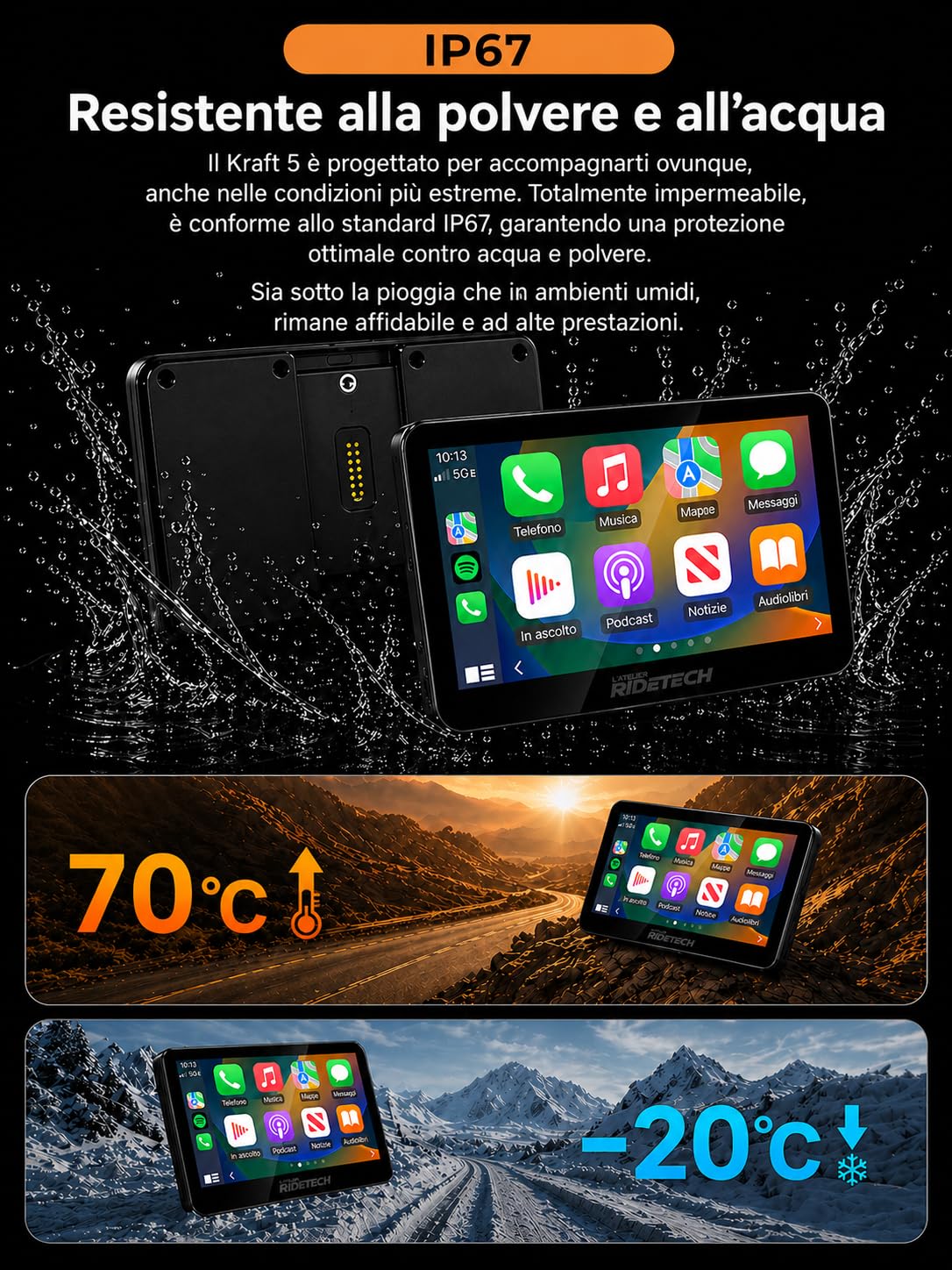 Kraft 5 - Schermo Carplay per moto BMW RT/K16, CarPlay e Android Auto, Plug & Play