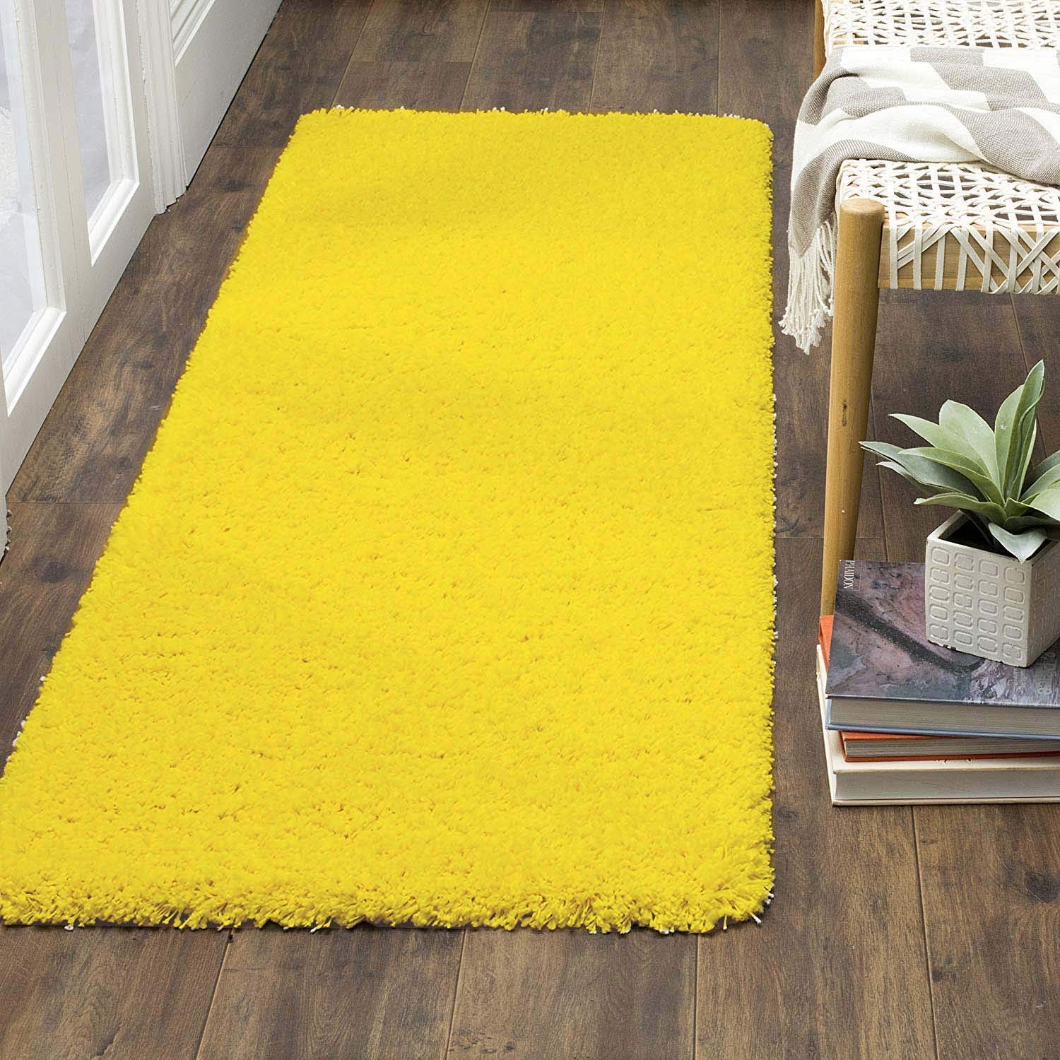 Naze - Plush Shag Area Rug,/Carpet Modern Soft Carpet for Living Room, Bedroom, Hallway High Pile (Yellow, 16X24 Inch (40x60 CMS))-image-11