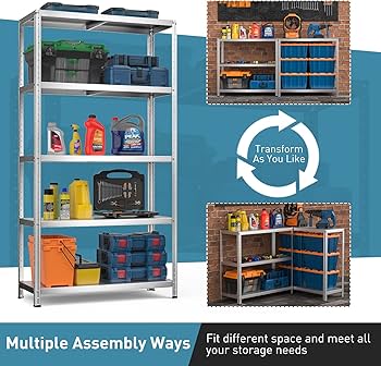 Amazon｜Giantex 5段収納棚 - 高さ39 x 16 x 74インチ 調節可能