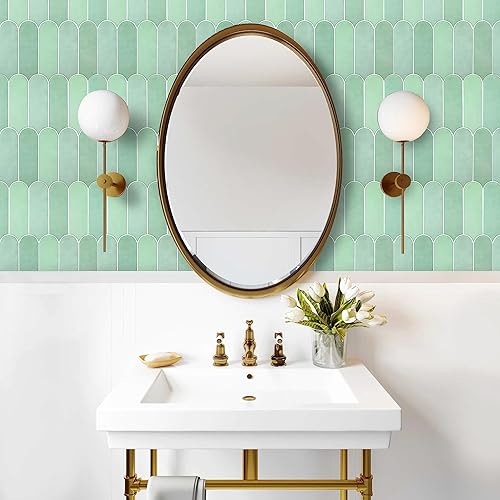 Miniatura 3 de Azulejos de pared verdes para despegar y pegar, autoadhesivos, extraíbles y aptos para inquilinos, azulejos de plumas (10 hojas)